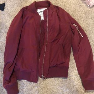 Women’s maroon bomber jacket